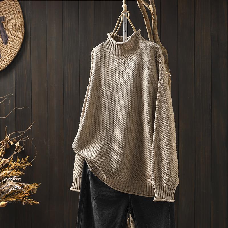 Maglione donna invernale dolcevita in maglia a waffle, per un comfort avvolgente e caldo.