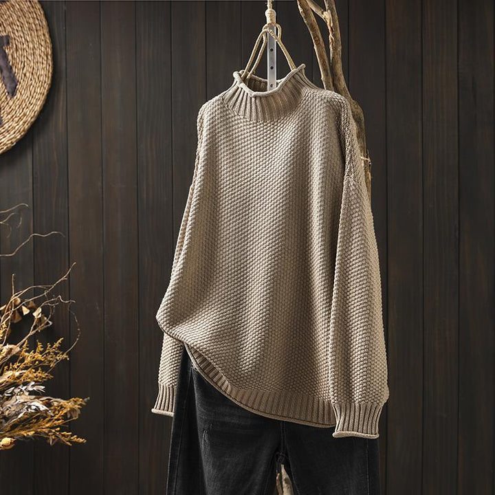 Maglione donna invernale dolcevita in maglia a waffle, per un comfort avvolgente e caldo.