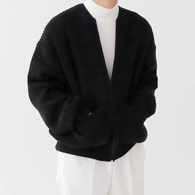 Cardigan uomo in maglieria, zip intera, vestibilità comoda. Stile autunnale per abbigliamento casual maschile.