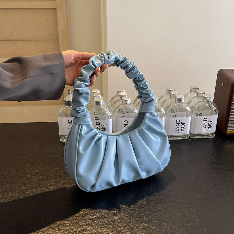 Borsa a spalla donna pieghettata bianca, design moderno ed elegante. Borsa spaziosa.