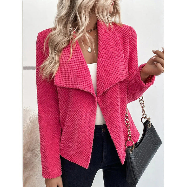 Cardigan giacca aperta donna in rosa, verde o blu. Capo spalla femminile versatile per moda autunnale e primaverile.