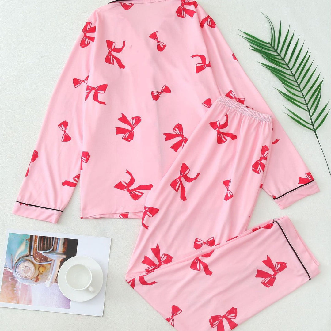 Pigiama elegante da donna a maniche lunghe, con motivo a nastri, perfetto come abbigliamento casa e per il comfort.