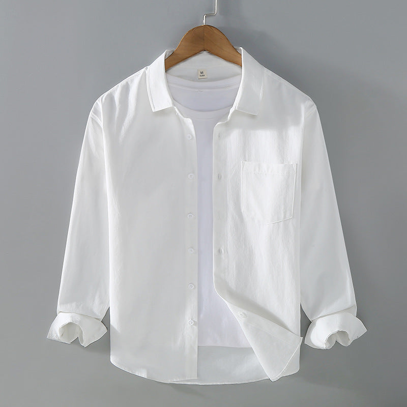 Camicia uomo comoda, maniche lunghe, colletto aperto. Vestibilità morbida, look casual versatile.