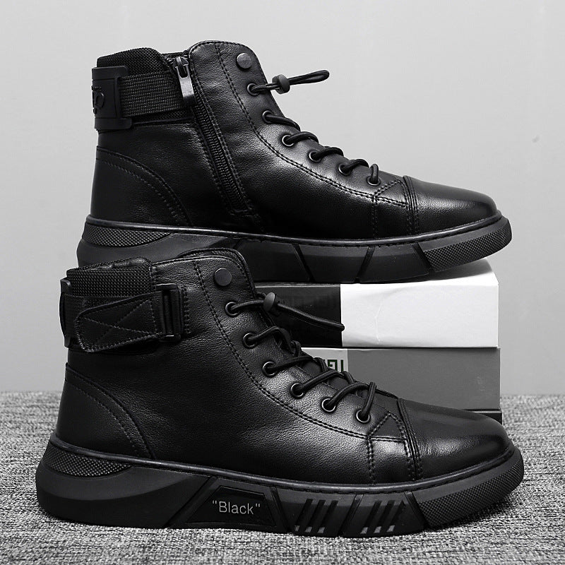 Stivali uomo neri moderni, scarpe casual eleganti con suola morbida per comfort quotidiano e praticità.