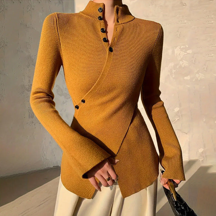 Maglione donna avvolgente in maglia con collo alto, perfetto per un look casual ed elegante in inverno. Pullover femminile.