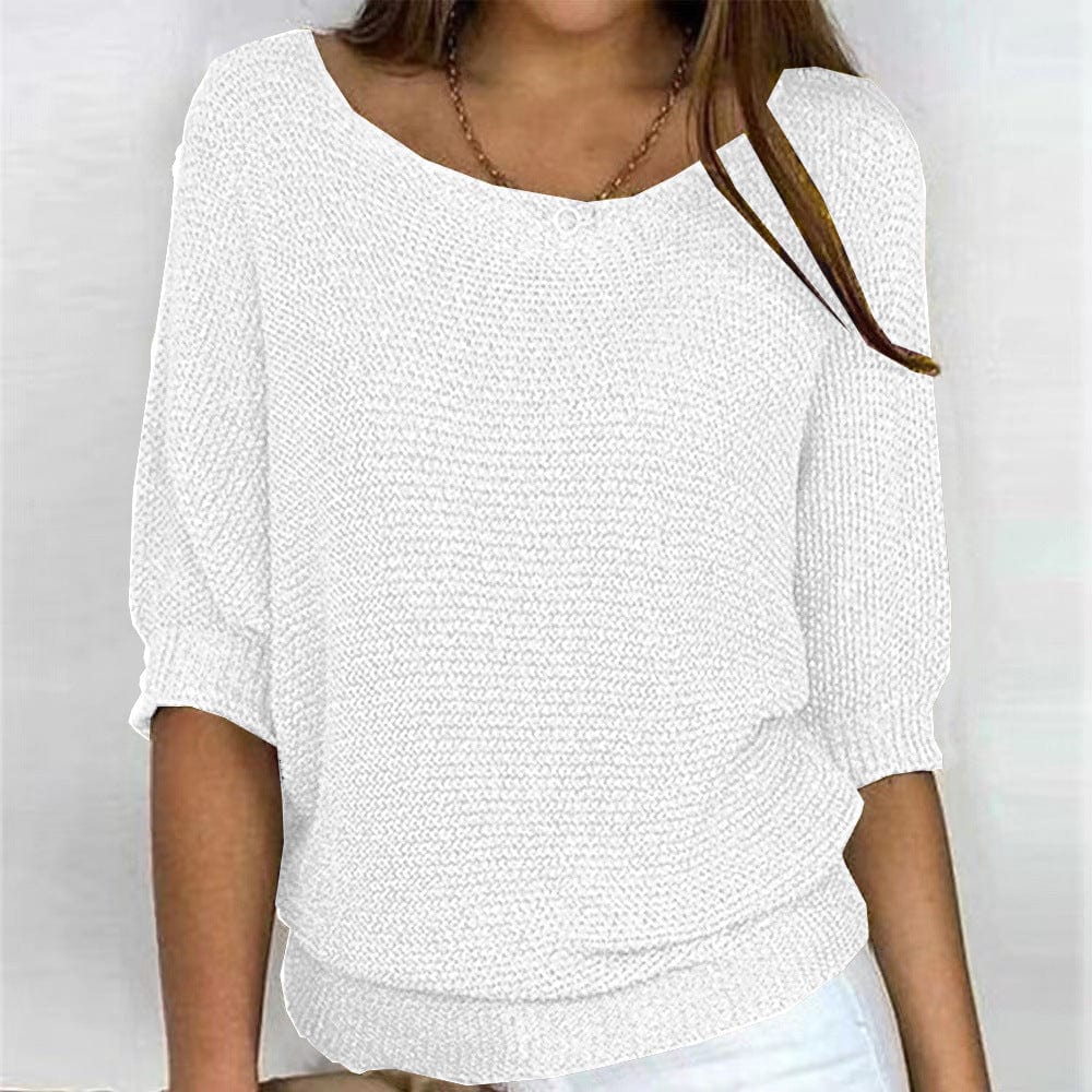 Maglione donna beige, un pullover invernale chic con scollo a barca e vestibilità ampia.