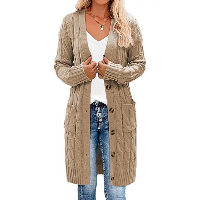 Cardigan da donna a maniche lunghe con tasche, un capo essenziale per l'abbigliamento versatile femminile.