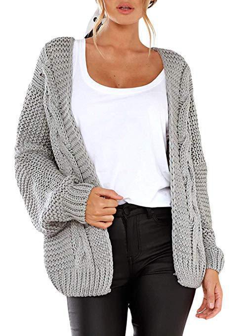 Cardigan da donna a trecce grosse, abbigliamento versatile per autunno e inverno. Caldo, comodo e di moda.