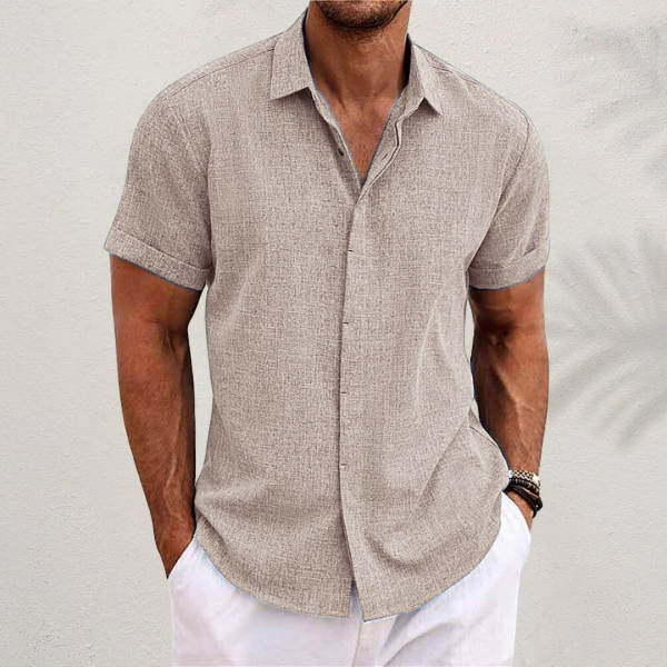 Camicia uomo blu a maniche lunghe, casual ed elegante, vestibilità rilassata, traspirante e versatile.