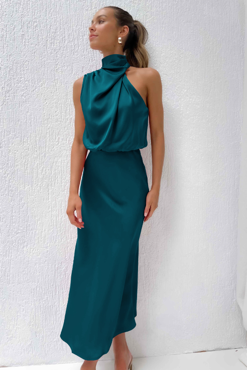 Vestito donna asimmetrico midi, aderente. Ideale per la moda primavera-estate-autunno.