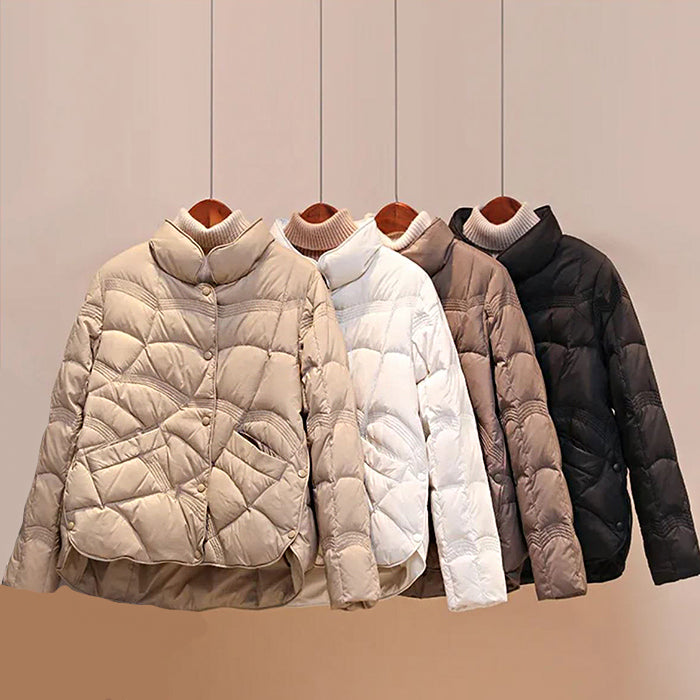 Giacca trapuntata leggera da donna, disponibile in marrone. Ideale per la moda autunno inverno, stile versatile.
