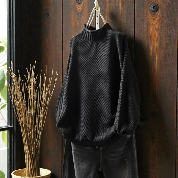 Caldo maglione donna a coste con collo alto, maniche lunghe, perfetto per l'abbigliamento invernale e la moda femminile.