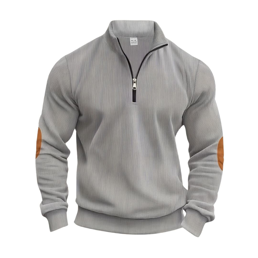 Maglione uomo pullover con dettagli a coste sui polsini, morbido e caldo. Perfetto per abbigliamento maschile elegante.
