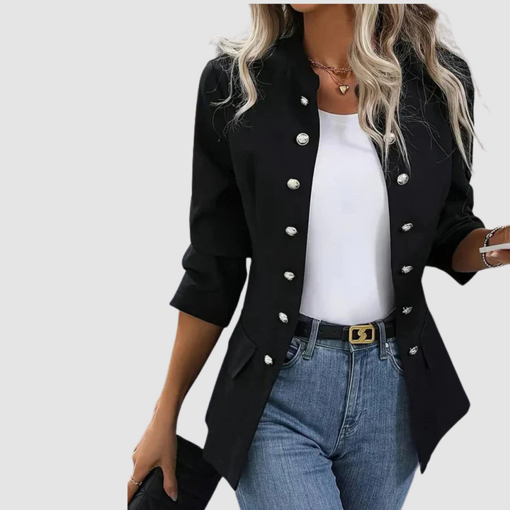 Blazer donna moderno strutturato, design femminile e chic, perfetto per ogni occasione elegante.
