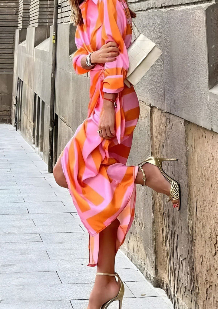 Abbigliamento femminile: abito camicia midi stampato, ideale per vestito casual o elegante.