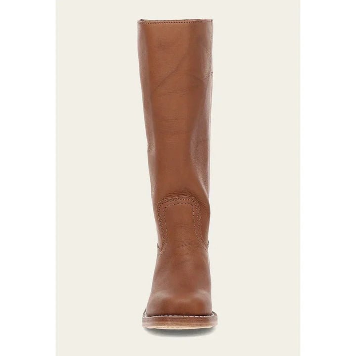 Stivali da donna marroni in pelle, stile cowboy, con tacco blocco e punta quadrata. Tendenza autunnale.