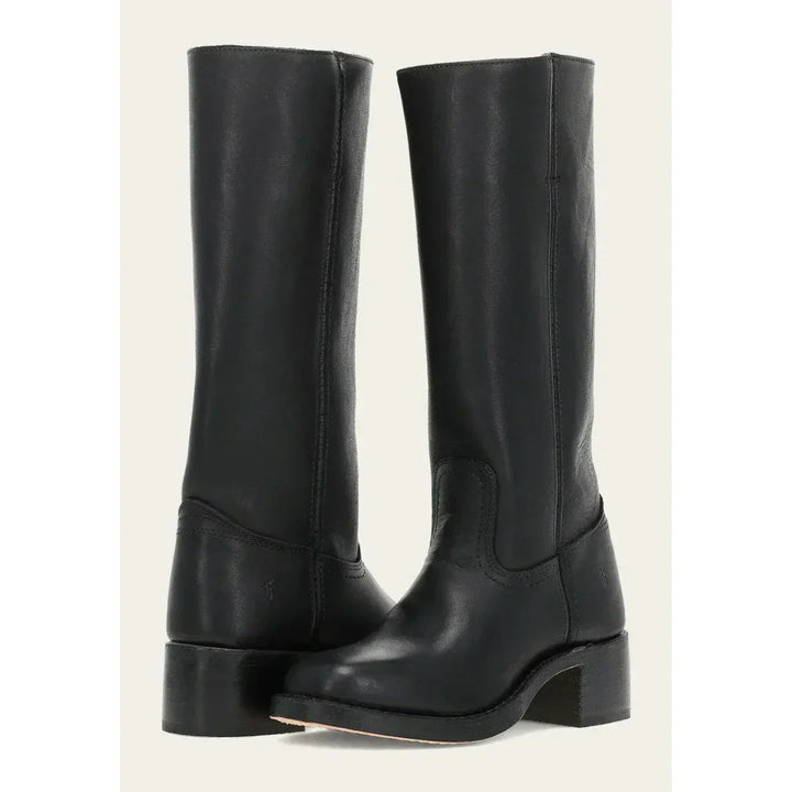 Stivali alti da donna neri, stile cowboy, con tacco blocco e punta quadrata. Versatili e alla moda.