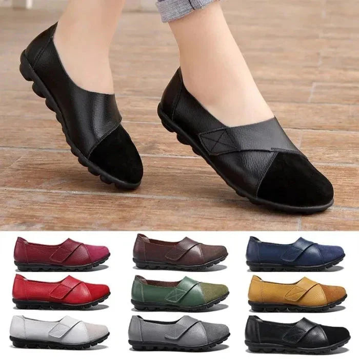 Scarpe donna slip-on, mocassini in pelle con supporto plantare per comfort quotidiano e passeggio.