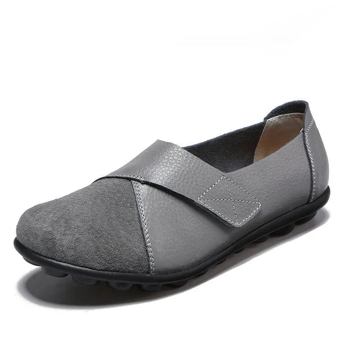 Scarpe comode donna senza lacci, mocassini in pelle per passeggio, con supporto plantare ortopedico.