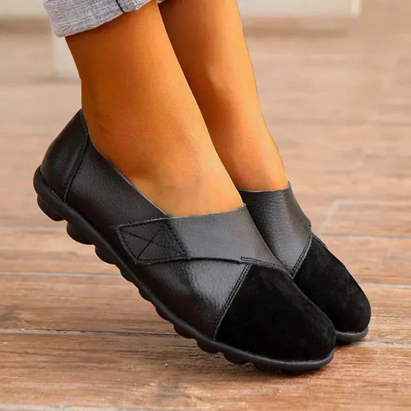 Scarpe ergonomiche donna, mocassini slip-on in pelle per passeggio e supporto plantare avanzato.