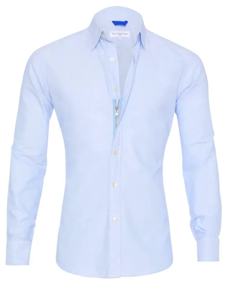 Dettaglio tessuto di alta qualità camicia classica uomo, maniche lunghe, perfetta per ogni occasione.