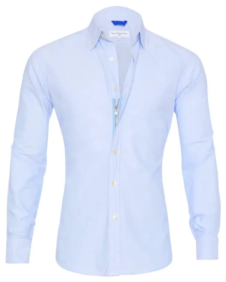 Dettaglio tessuto di alta qualità camicia classica uomo, maniche lunghe, perfetta per ogni occasione.
