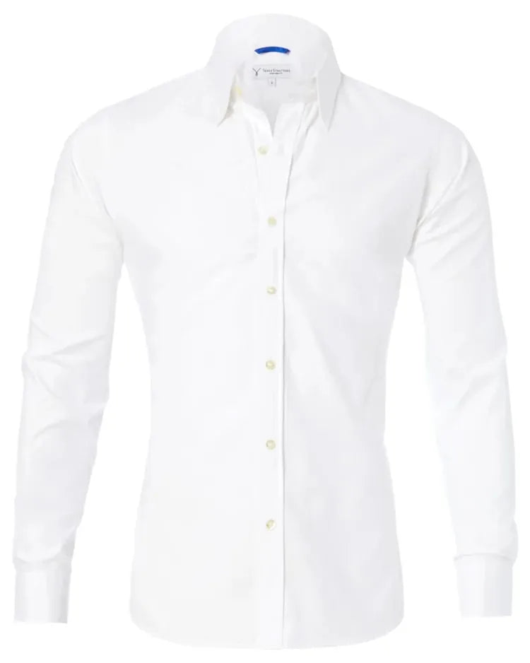 Camicia classica uomo bianca a maniche lunghe, eleganza senza tempo, perfetta per ogni guardaroba.