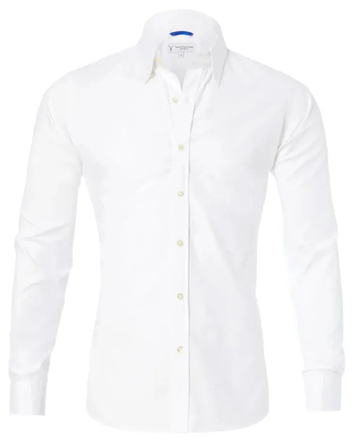 Camicia classica uomo bianca a maniche lunghe, eleganza senza tempo, perfetta per ogni guardaroba.