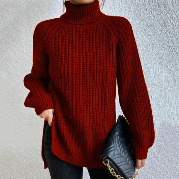 Caldo maglione dolcevita da donna lavorato a maglia, vestibilità comoda per un look casual o streetwear.