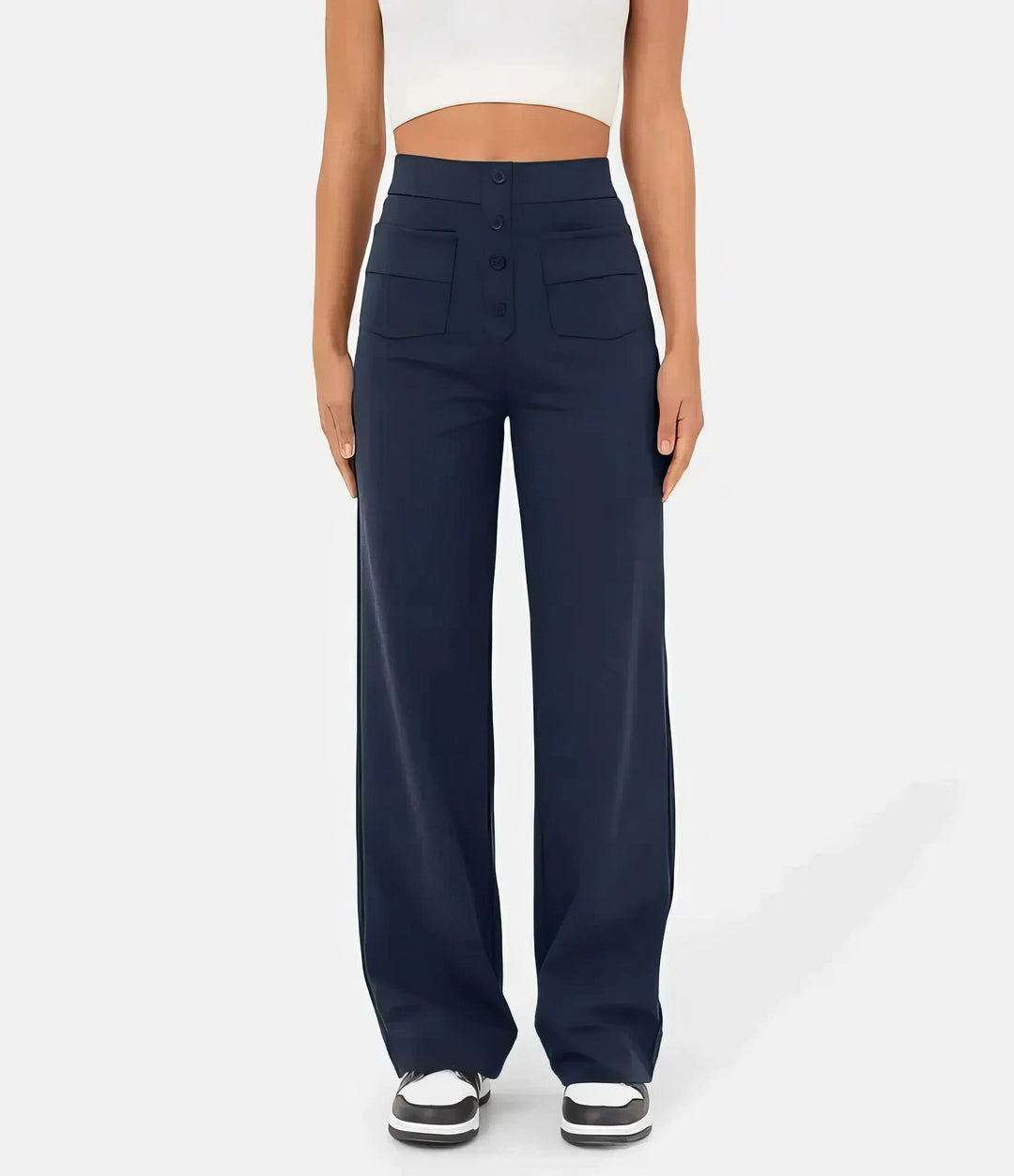 Pantaloni donna a vita alta per look professionali o tempo libero. Abbigliamento comodo ed elegante per ufficio.
