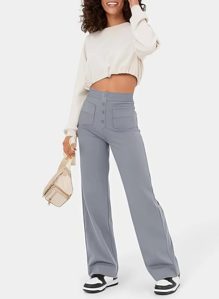 Pantaloni donna a vita alta di tendenza, facili da abbinare. Casual ed eleganti, un must-have per moda femminile.