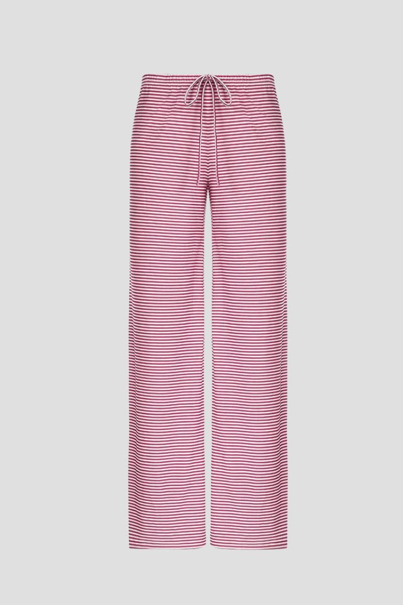 Morbidi pantaloni donna a righe, perfetti per il relax; loungewear comodo e casual con coulisse.