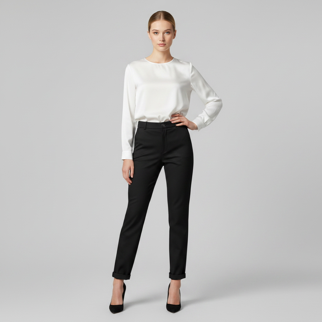 Pantaloni da donna eleganti per ufficio a vita alta con gamba slim fit, ideali per look professionali e alla moda.