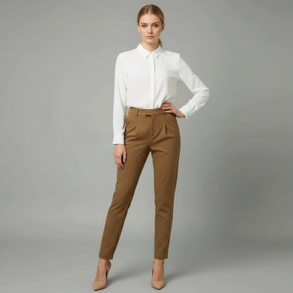 Pantaloni neri eleganti da donna a vita alta e gamba dritta, perfetti per l'ufficio o serate chic.