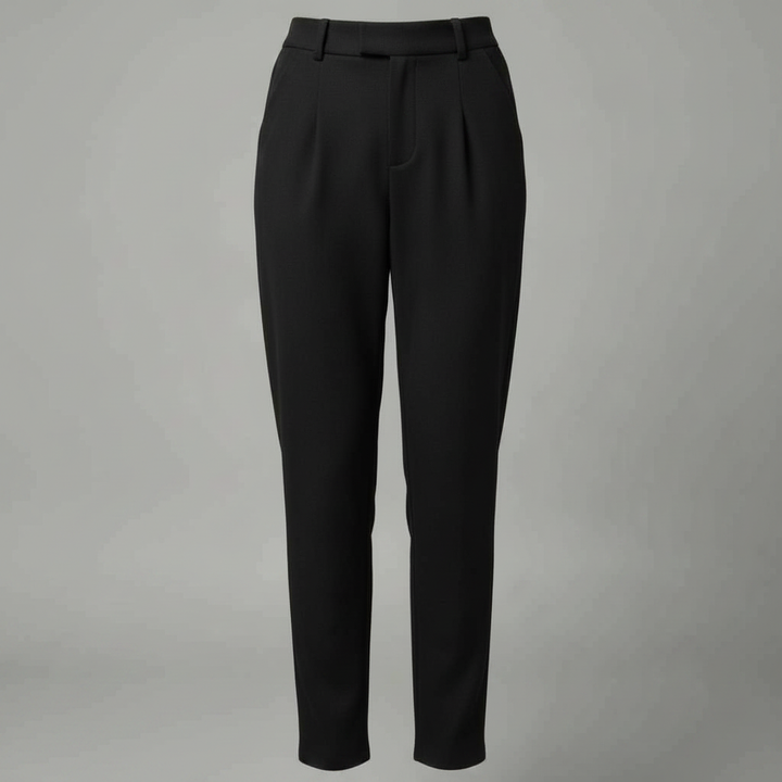 Pantaloni donna eleganti a vita alta, gamba dritta. Abbinamento perfetto per camicetta da ufficio o blazer alla moda.