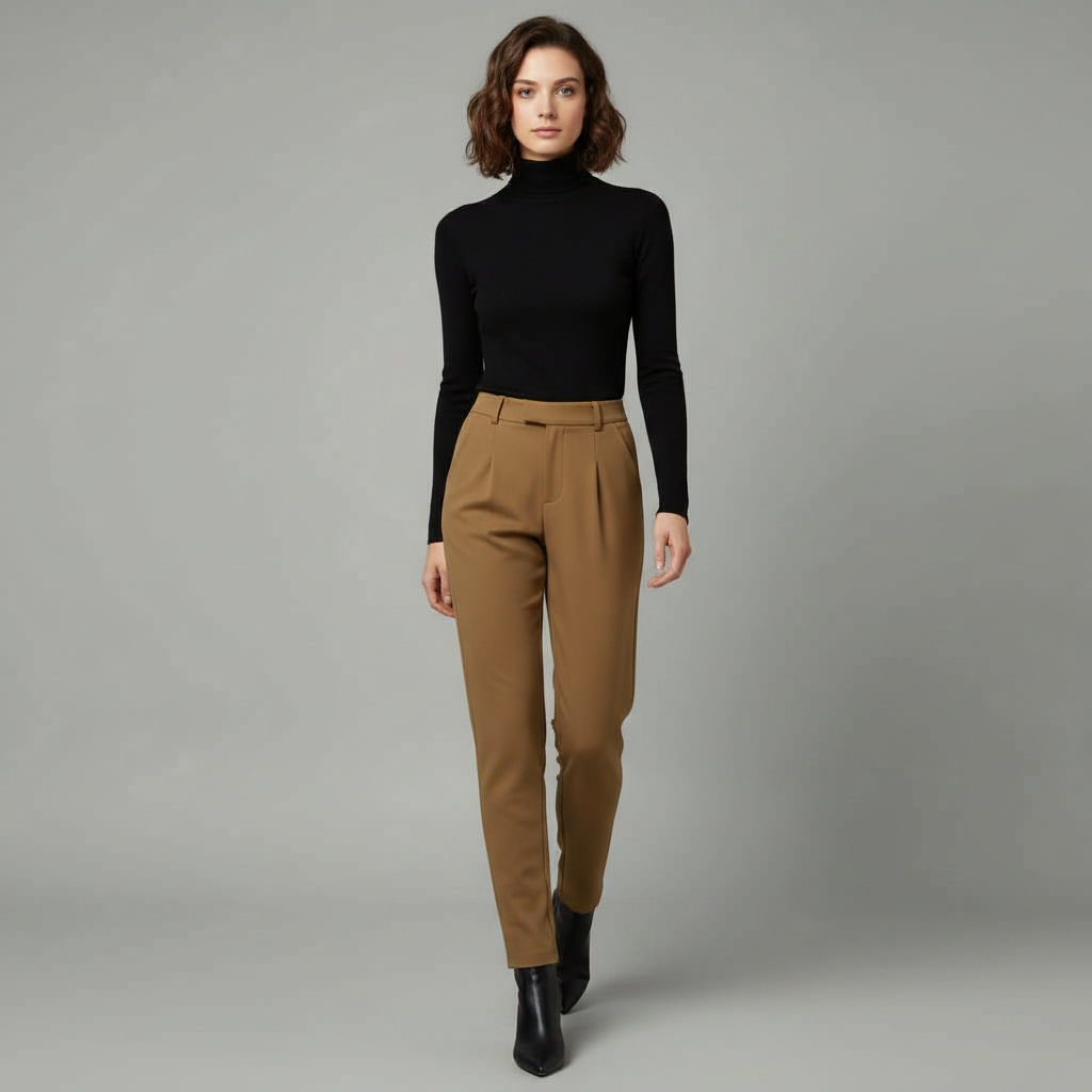 Pantaloni eleganti da donna a vita alta con gamba dritta, perfetti per ufficio e look versatili.