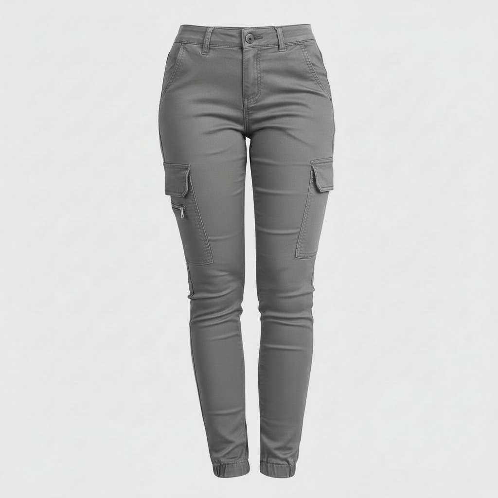 Pantaloni cargo verdi da donna, aderenti e con comode tasche laterali, perfetti per un look urbano e casual.