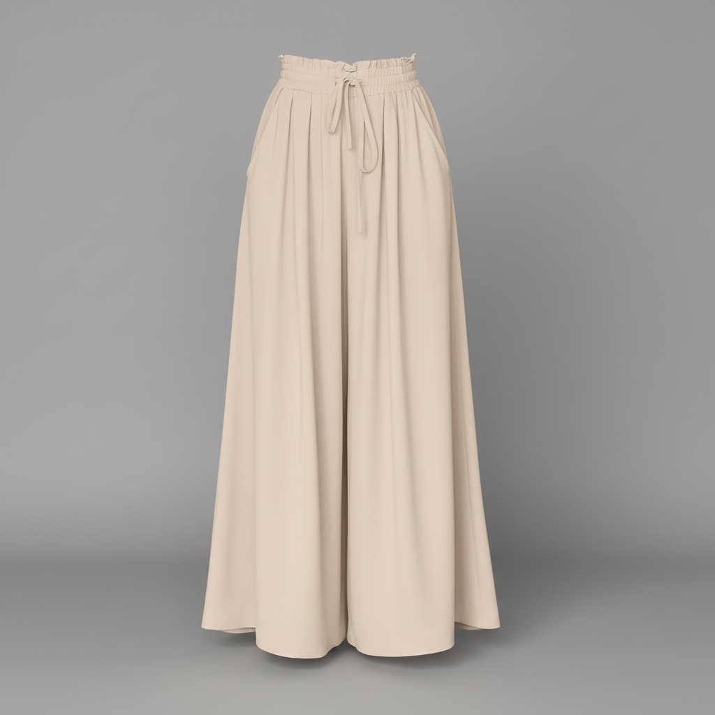Pantaloni donna eleganti in tessuto, vita alta e gamba larga, per outfit raffinati.