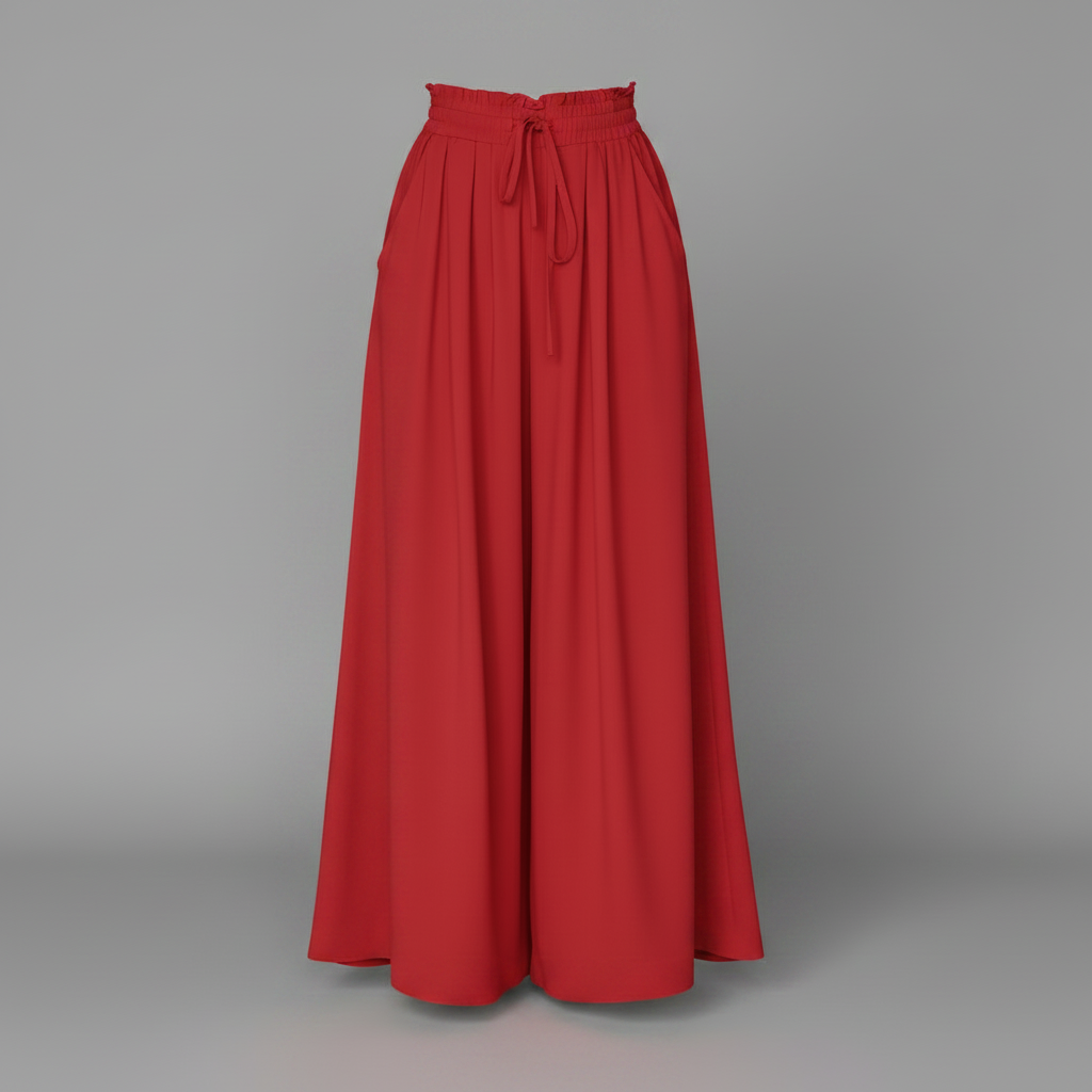 Pantaloni marroni eleganti donna, vita alta e gamba larga, perfetti per look autunnali.