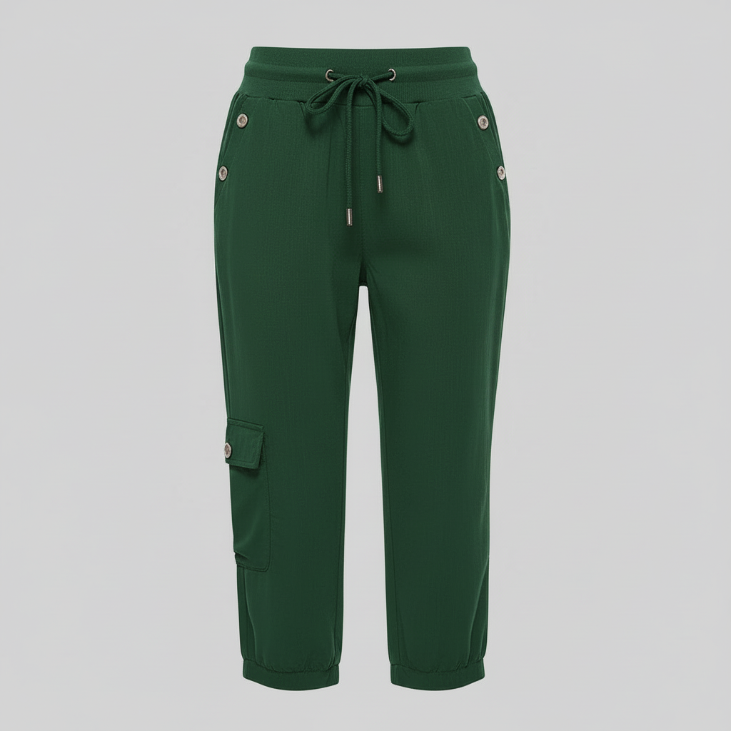 Comodi pantaloni cargo donna grigi, con coulisse in vita e ampie tasche, perfetti per il tempo libero.