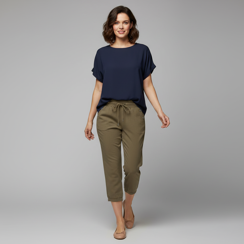 Pantaloni cargo donna casual grigi con coulisse, tasche laterali, ideali per look versatili e confortevoli.