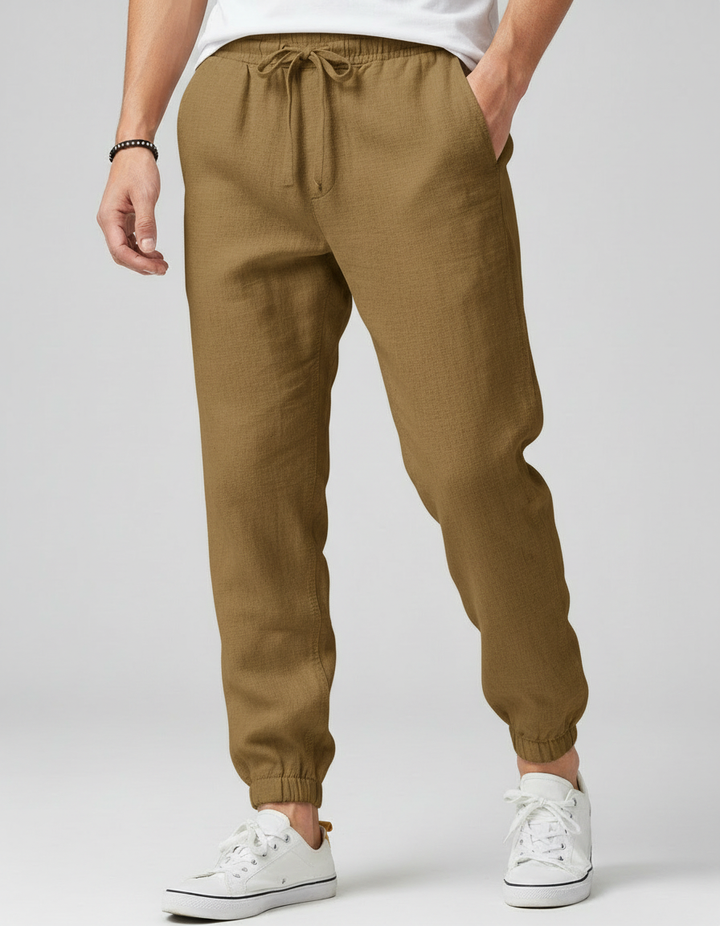 Pantaloni moda uomo, leggeri e confortevoli, con vita elastica e coulisse per vestibilità casual.