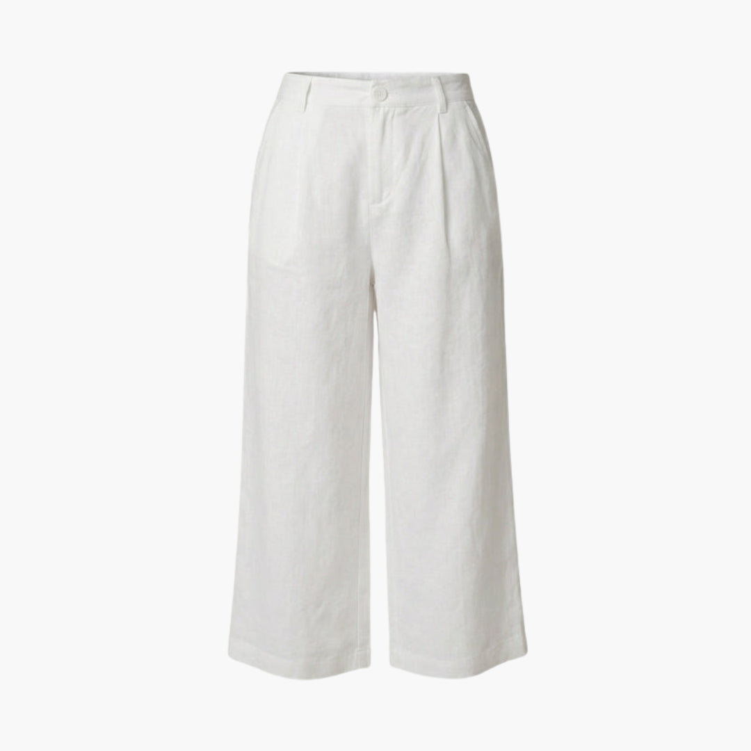 Pantaloni capri donna comodi a gamba larga con vita elastica, perfetti per l'estate. Colore bianco.