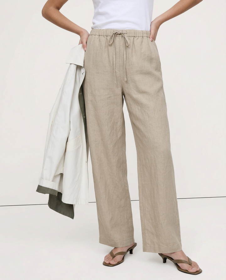 Pantaloni donna estivi a gamba larga, vita elastica per massimo comfort e stile casual.