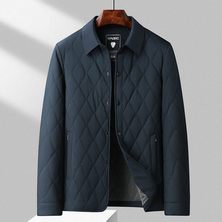 Giacca uomo trapuntata, calda e confortevole. Design geometrico per outerwear casual autunnale e invernale.