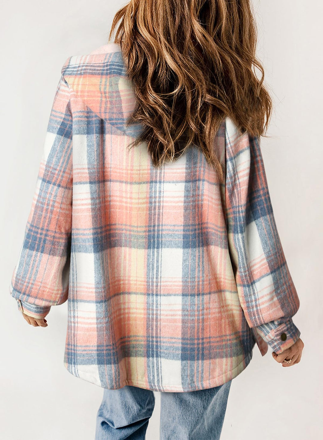 Giacca donna autunnale a quadri, con cappuccio per protezione e stile.
