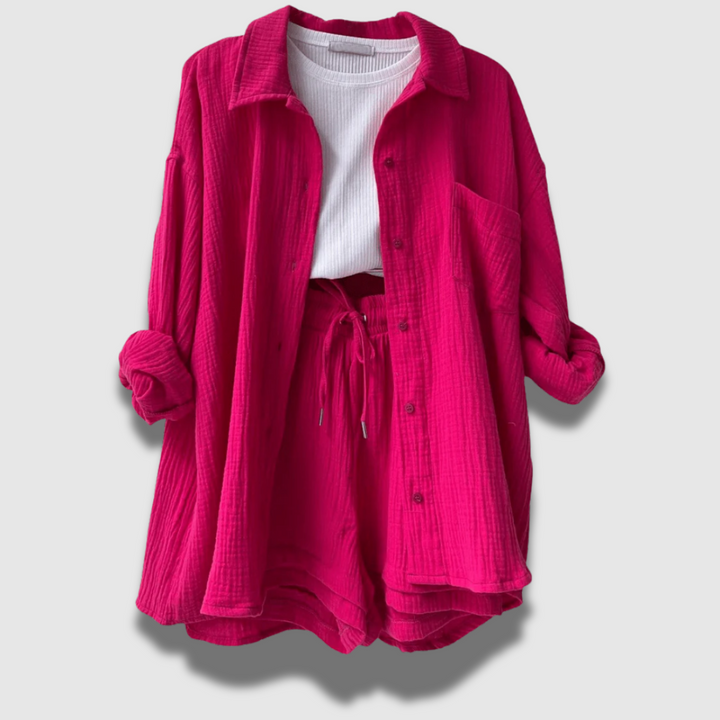 Set donna estivo due pezzi. Completo leggero per un look raffinato e senza sforzo, ideale per abbigliamento chic.