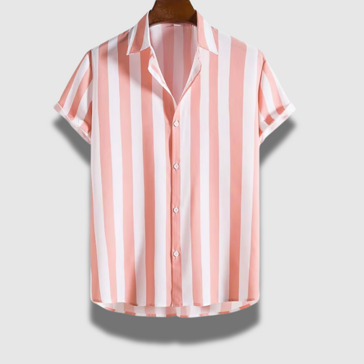 Camicia a righe per uomo, maniche corte, leggera, per un look estivo casual e alla moda.