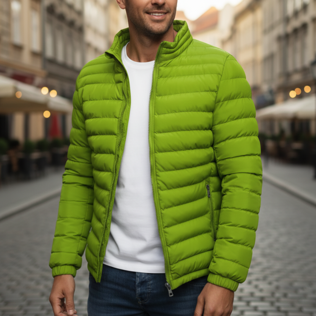 Piumino uomo invernale con tasche funzionali e zip, pratico e caldo, ideale per un comfort quotidiano resistente.