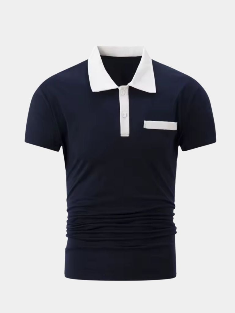 Polo uomo elegante con colletto a contrasto, perfetta per un look smart casual raffinato.